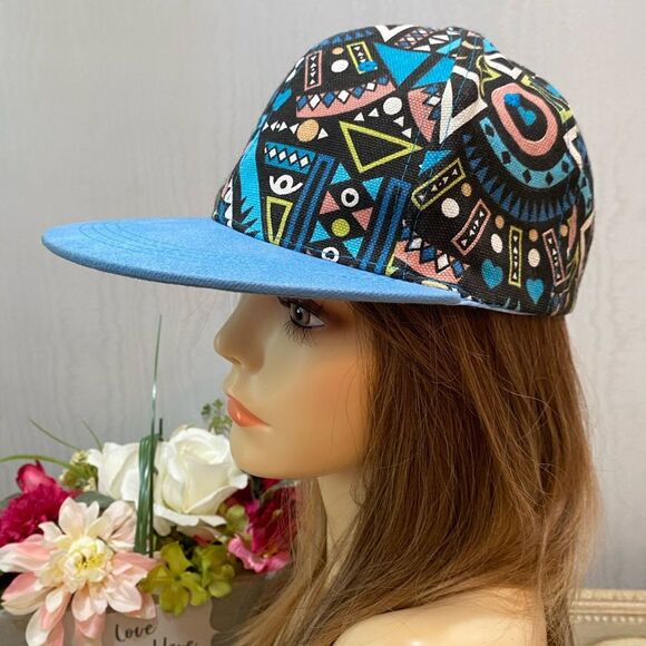 80s 90s Style Abstract Print Strapback Cap Hat Adjustable Unisex 100% Cotton - Picture 1 of 14